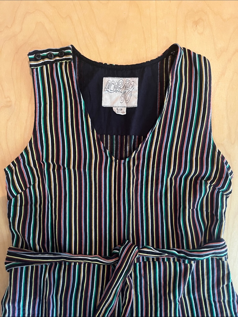Ace & Jig Black Multicolor Striped Sleeveless Tie-Waist Jumpsuit - Picture 1 of 4